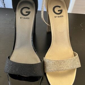 2 pairs for $25  Guess Block heels. Gently worn. Gold is 9m, Black 9.5m
